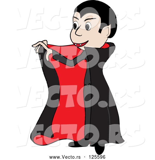 Vector of Boy in a Count Dracula Costume, Holding Open His Cape