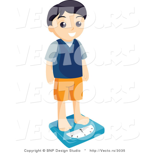 Vector of Boy Weighing Himself on a Scale