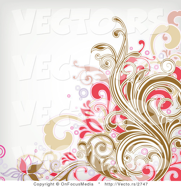 Vector of Brown and Pink Floral Vines over off White Background Border Design