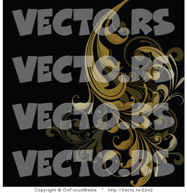 Vector of Brown Floral Scrolls and Vines over Black Background Design