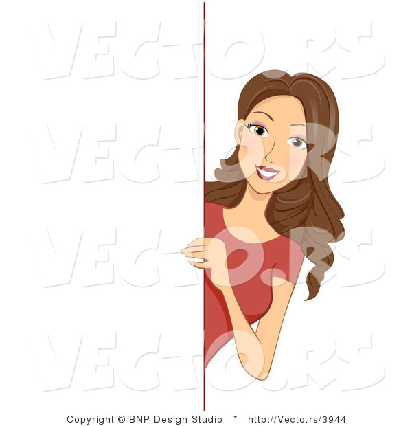 Vector of Brunette Girl Looking Around a Blank Board