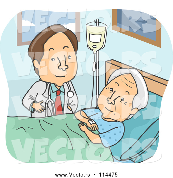 Vector of Brunette Male Doctor Visiting with an Elderly Patient
