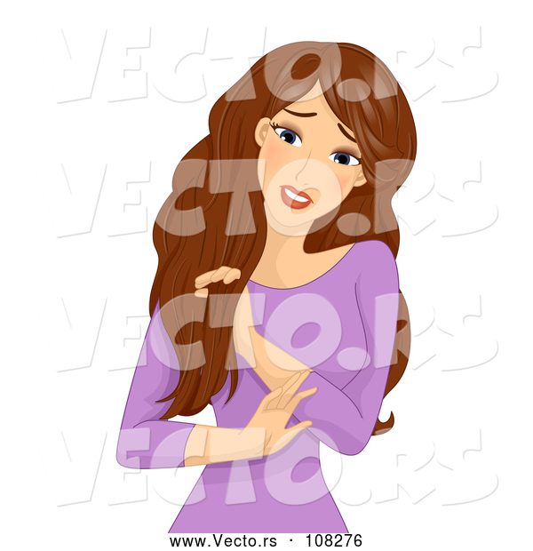 Vector of Brunette White Lady Trying to Get Tangles out of Her Hair