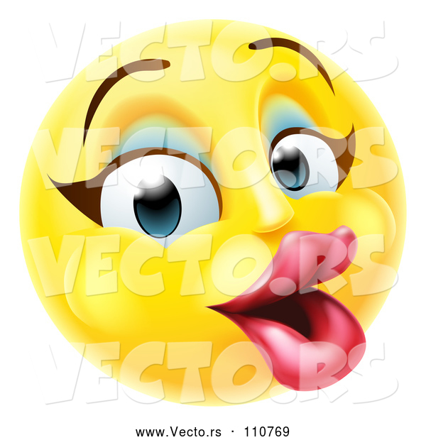 Vector of Cartoon 3d Pretty Female Yellow Smiley Emoji Emoticon Face with Makeup