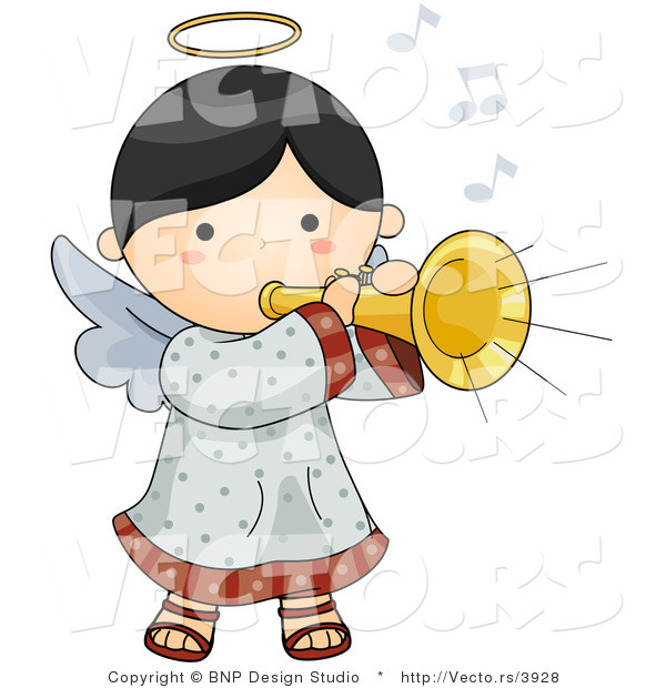 Vector of Cartoon Angel Girl Playing a Horn