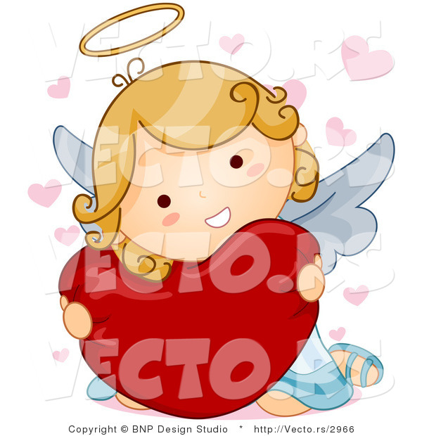 Vector of Cartoon Angel Hugging Heart Pillow