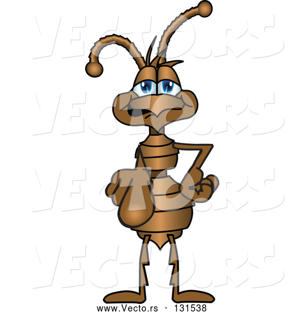 Vector of Cartoon Ant Bug Mascot Character Pointing Outwards to Get Your Attention