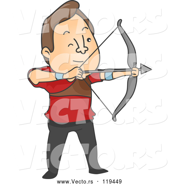 Vector of Cartoon Archer Guy Aiming an Arrow