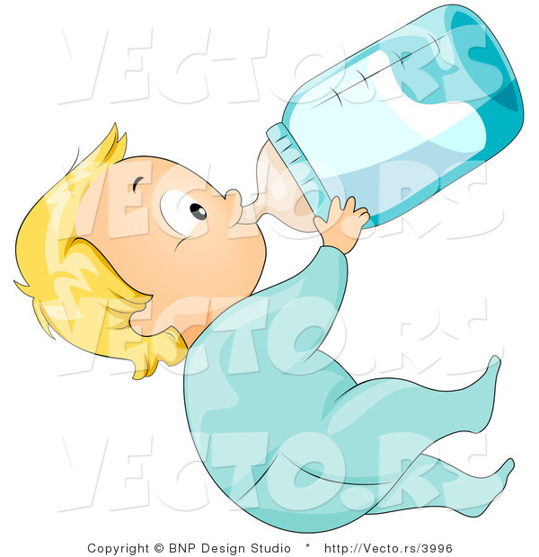 Vector of Cartoon Baby Boy Drinking Milk Formula from a Bottle