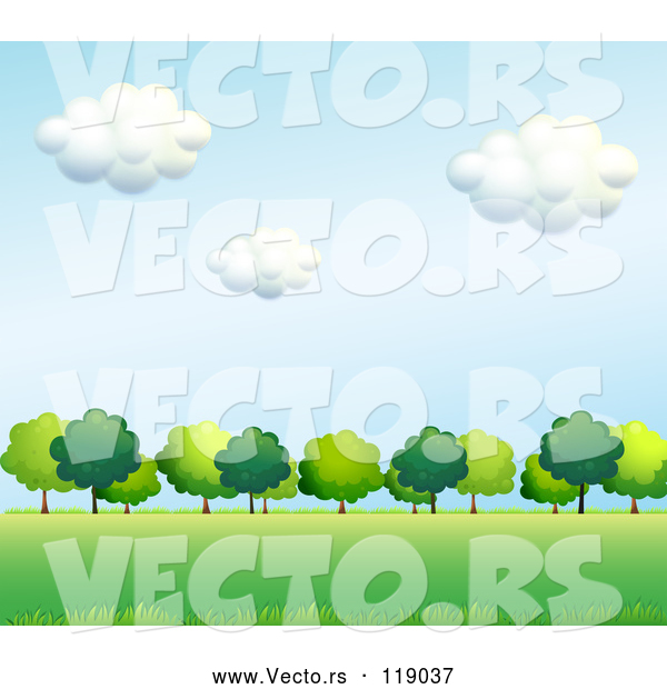 Vector of Cartoon Background of Lush Green Trees and a Field 2