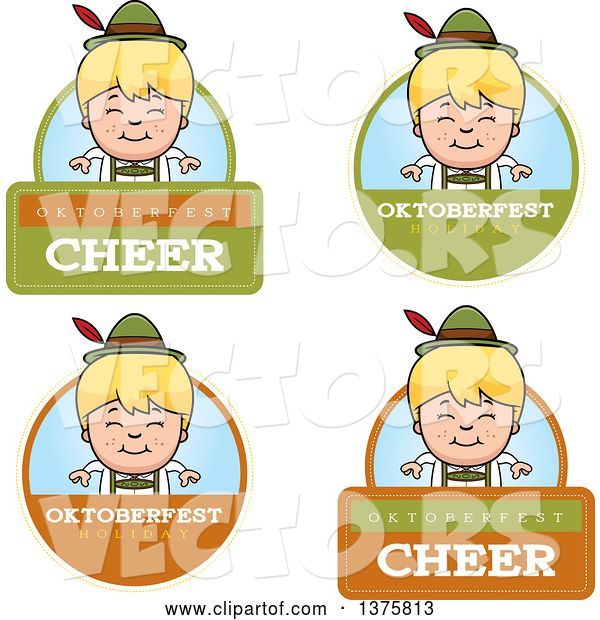 Vector of Cartoon Badges of a Happy Blond Oktoberfest German Boy