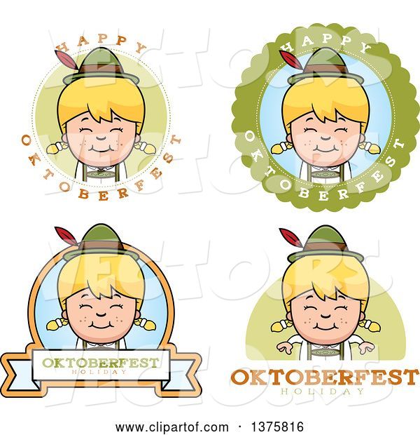 Vector of Cartoon Badges of a Happy Blond Oktoberfest German Girl