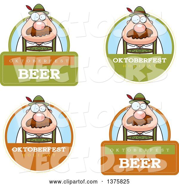 Vector of Cartoon Badges of a Happy Oktoberfest German Guy