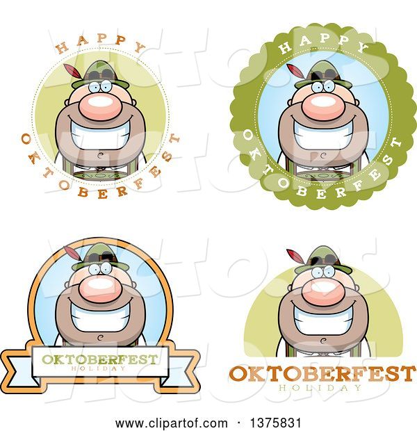 Vector of Cartoon Badges of a Happy Oktoberfest German Guy