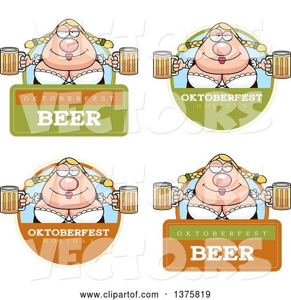 Vector of Cartoon Badges of a Happy Oktoberfest German Lady