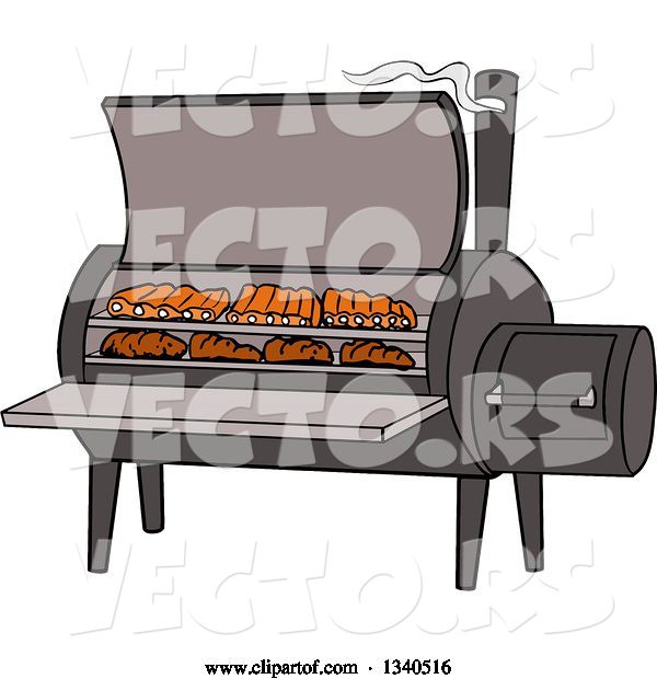 Vector of Cartoon Bbq Smoker with Ribs and Steaks