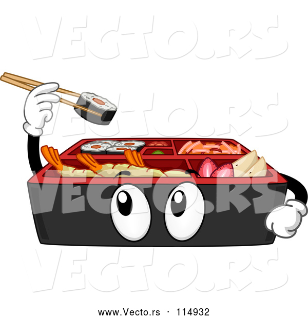 Vector of Cartoon Bento Box Holding up Sushi