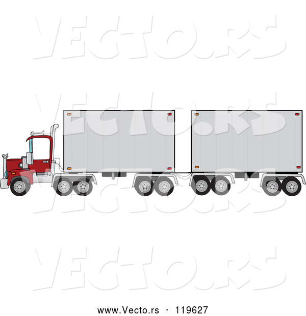 Vector of Cartoon Big Rig Truck with a Double Trailer