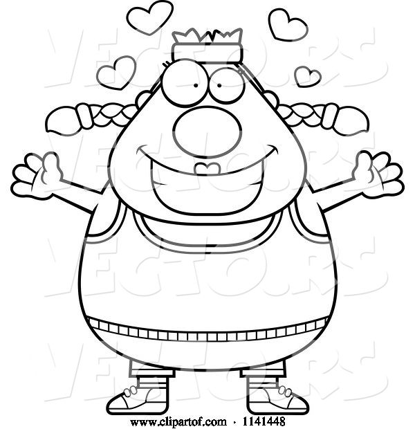 Vector of Cartoon Black and White Amorous Plump Gym Lady
