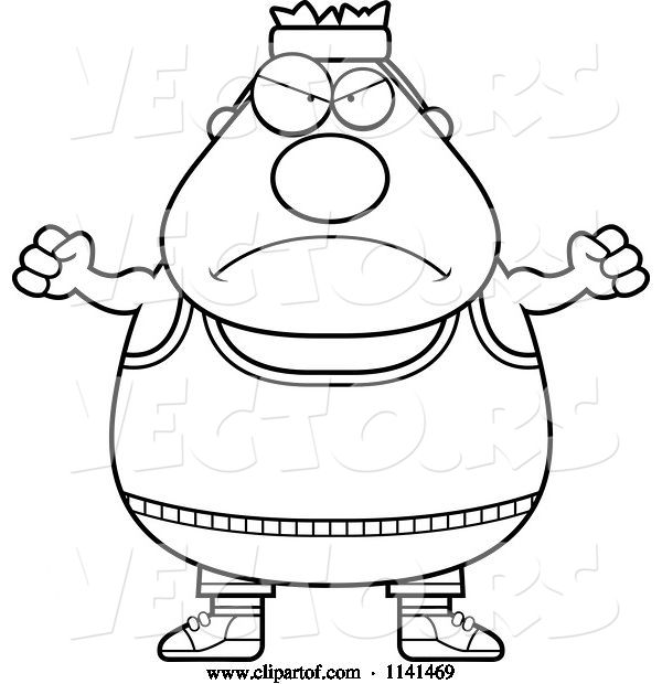 Vector of Cartoon Black and White Angry Plump Gym Guy