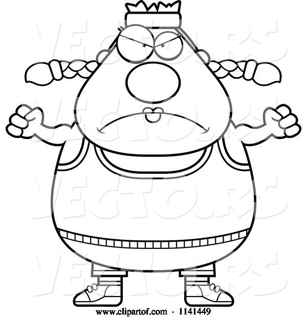 Vector of Cartoon Black and White Angry Plump Gym Lady