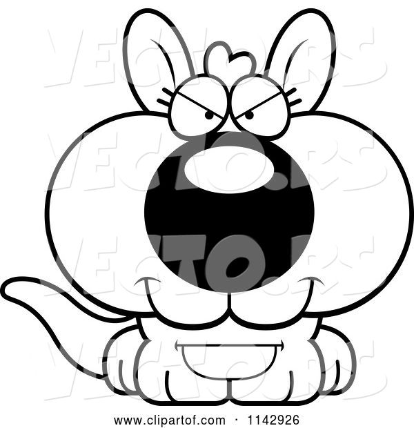 Vector of Cartoon Black and White Cute Evil Kangaroo