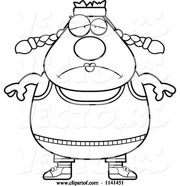 Vector of Cartoon Black and White Depressed Plump Gym Lady