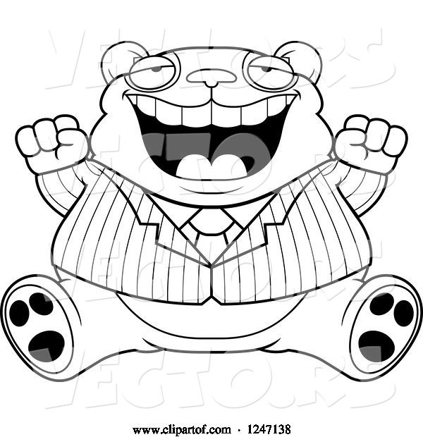 Vector of Cartoon Black and White Fat Business Panda Sitting and Cheering