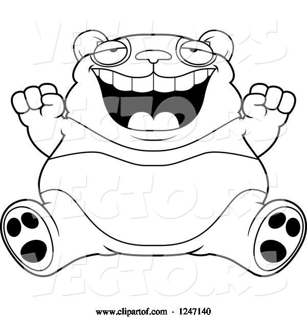 Vector of Cartoon Black and White Fat Panda Sitting and Cheering
