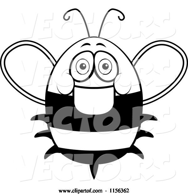 Vector of Cartoon Black and White Friendly Fat Bee