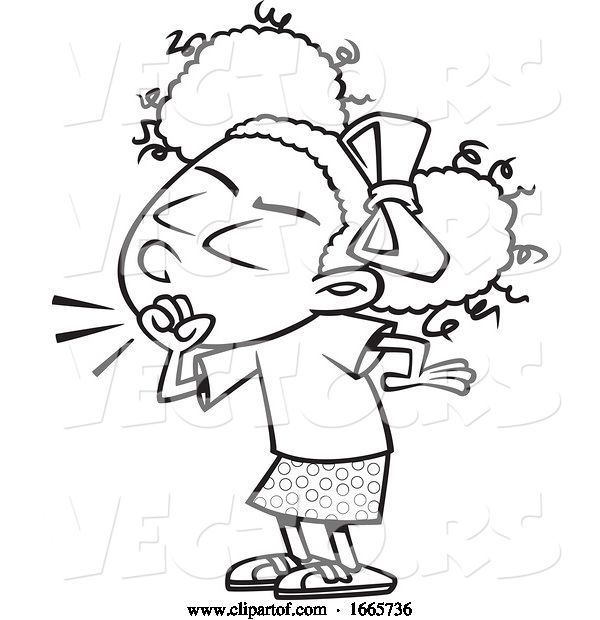 Vector of Cartoon Black and White Girl Coughing