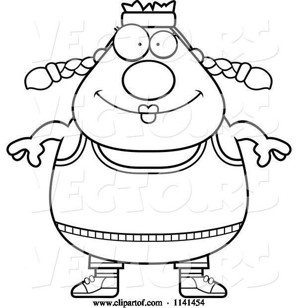 Vector of Cartoon Black and White Happy Plump Gym Lady