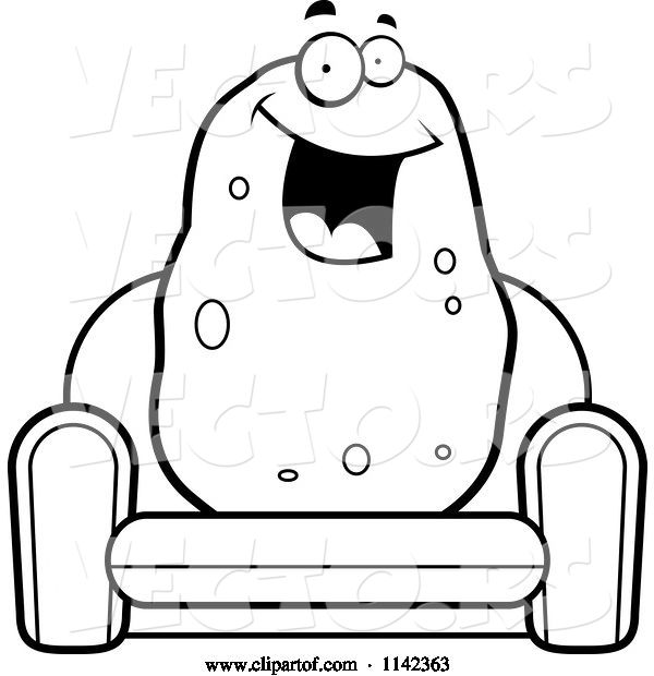 Vector of Cartoon Black and White Happy Potato Sitting on a Couch