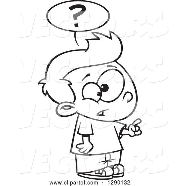 Vector of Cartoon Black and White Inquisitive Boy Asking a Question