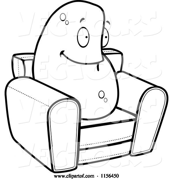 Vector of Cartoon Black and White Lazy Couch Potato on a Chair