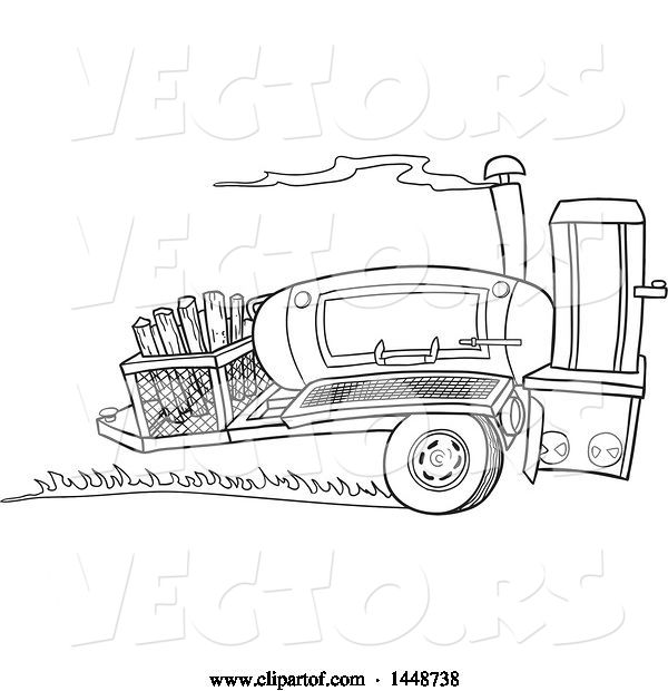 Vector of Cartoon Black and White Lineart Racing Lang 84 Inch Deluxe Barbeque Smoker Trailer