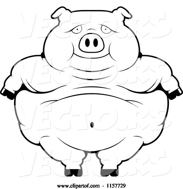 Vector of Cartoon Black and White Obese Pig Standing