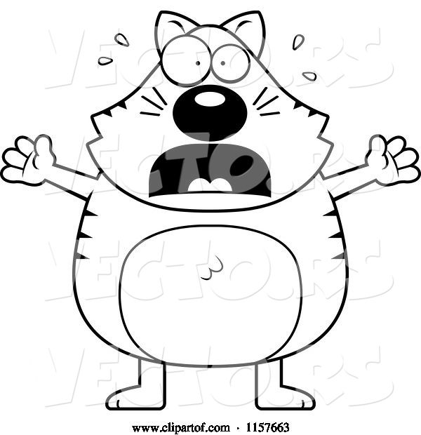 Vector of Cartoon Black and White Plump Cat Stressing