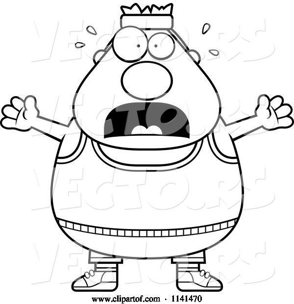 Vector of Cartoon Black and White Stressed Plump Gym Guy