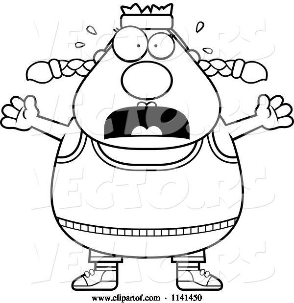 Vector of Cartoon Black and White Stressed Plump Gym Lady