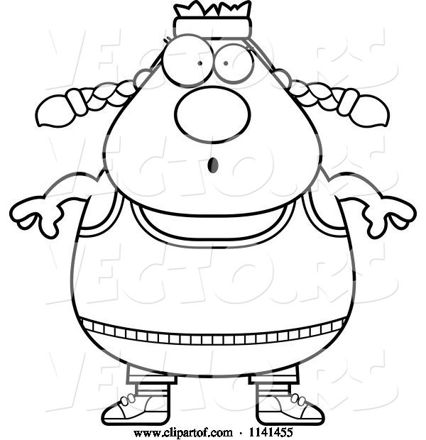 Vector of Cartoon Black and White Surprised Plump Gym Lady