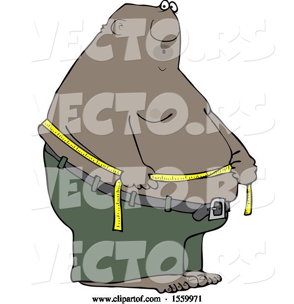 Vector of Cartoon Black Guy Measuring His Belly Fat