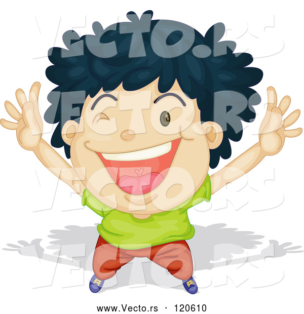 Vector of Cartoon Black Haired Boy Winking and Cheering