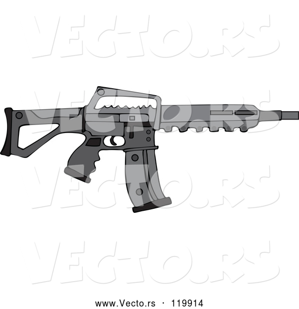 Vector of Cartoon Black Semi Automatic Assault Rifle with a Clip