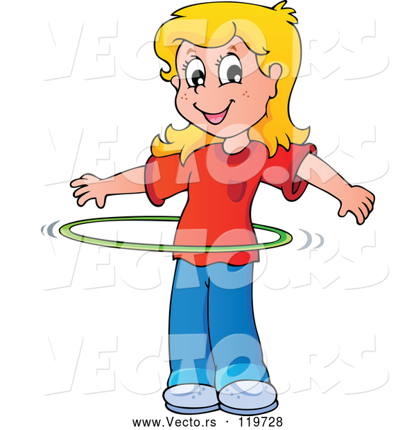 Vector of Cartoon Blond Girl Playing with a Hula Hoop