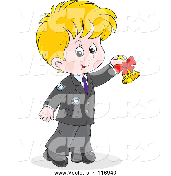 Vector of Cartoon Blond School Boy Ringing a Bell