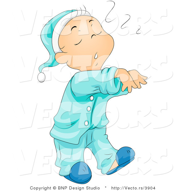 Vector of Cartoon Boy Sleep Walking in His Pajamas