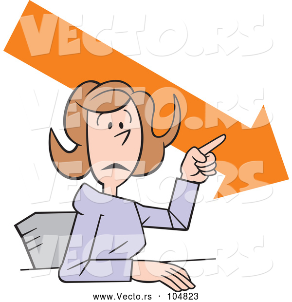 Vector of Cartoon Businesswoman Making a Point, Downward Trend