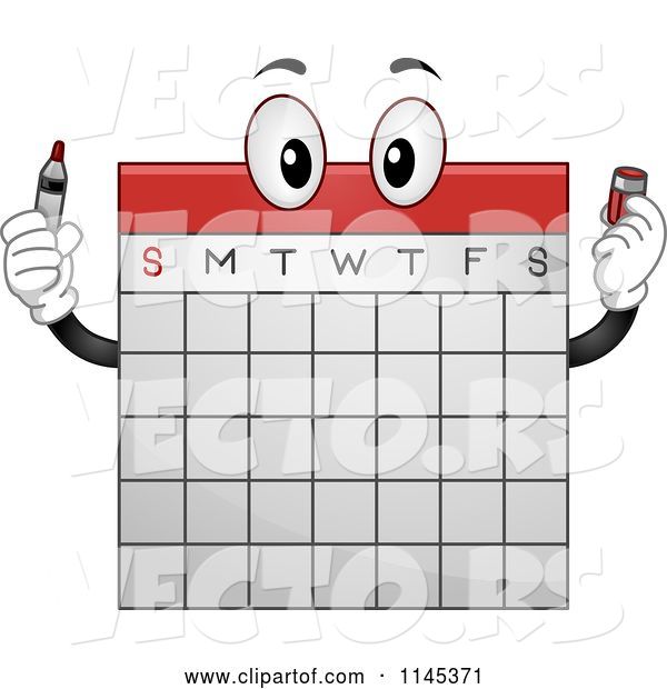 Vector of Cartoon Calendar Mascot Holding a Marker