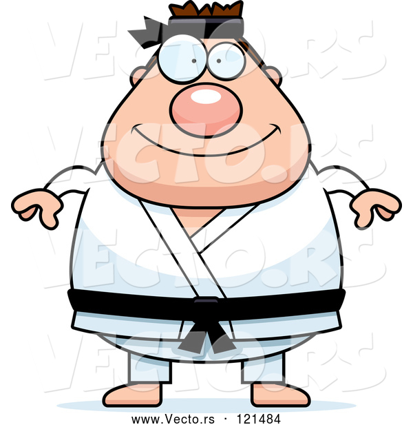 Vector of Cartoon Chubby Black Belt Karate Guy